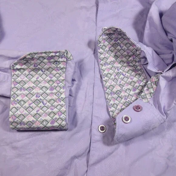 Robert Graham mens solid lavender floral print geometric flip cuff M EUC